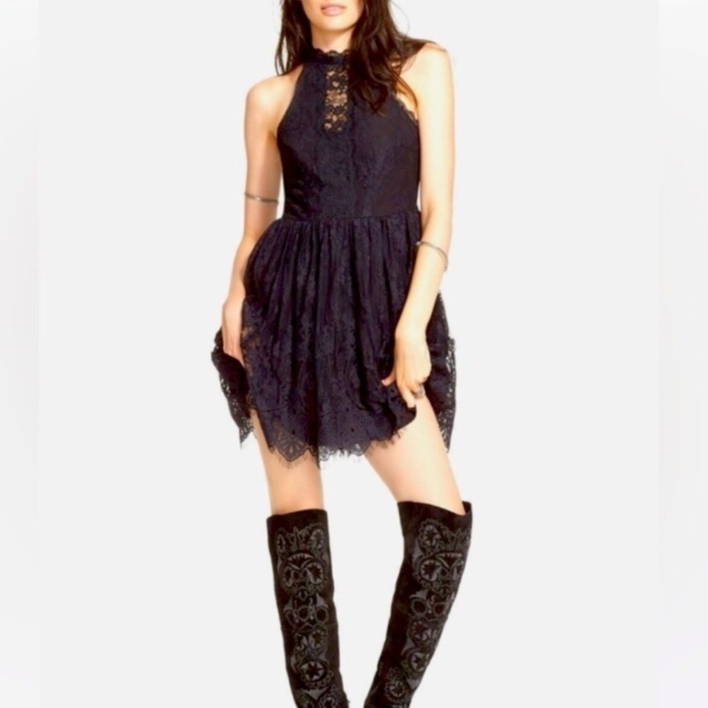 NWOT Free People Black Verushka Lace Mini Dress